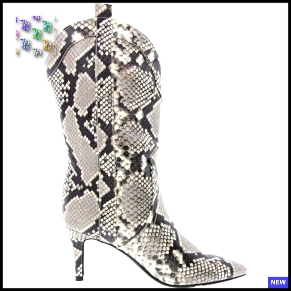 Snakeskin Western Stiletto Bootie Pull-On Ankle Boots Fashion Statement - Picture 2 of 3